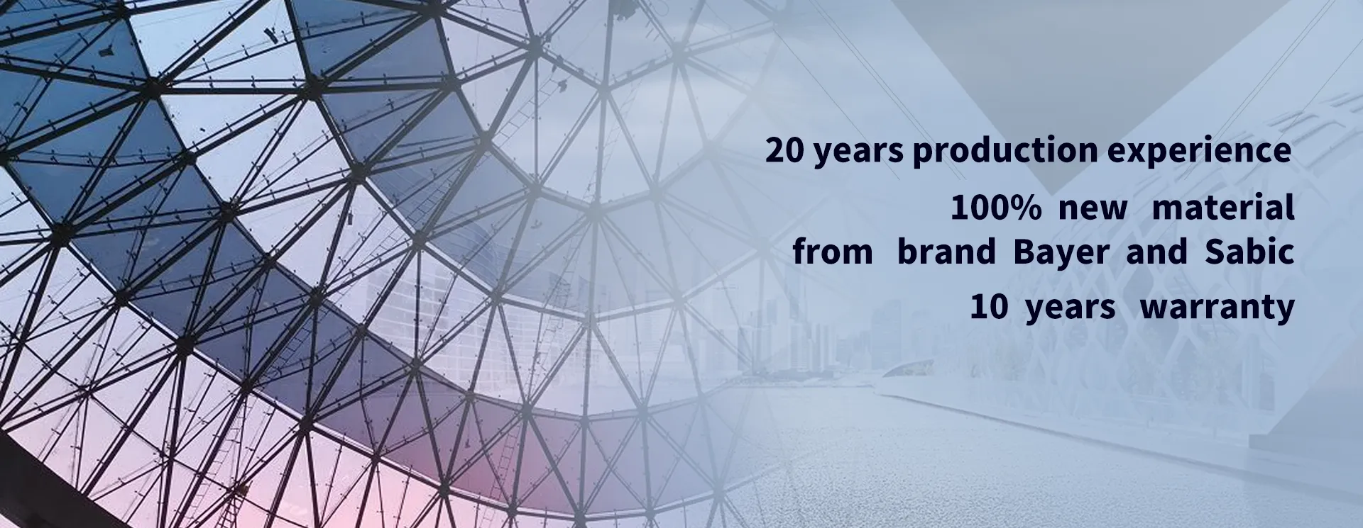 High-transparency polycarbonate sheet used in modern dome architecture